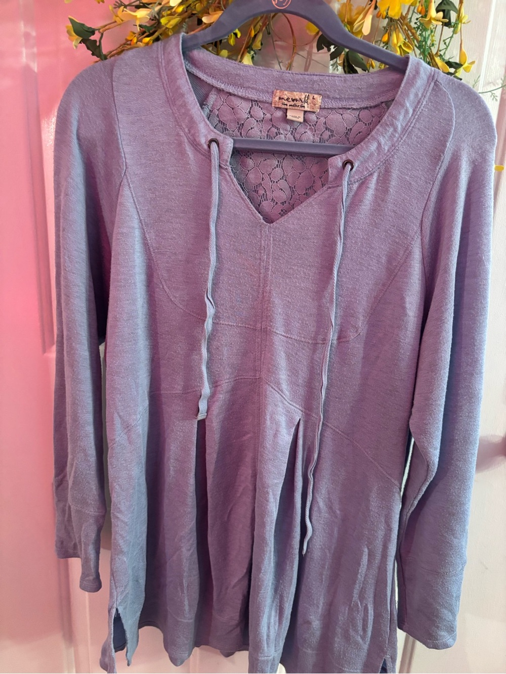 ONE WORLD Lavender Lace-Back Long-Sleeve Tunic